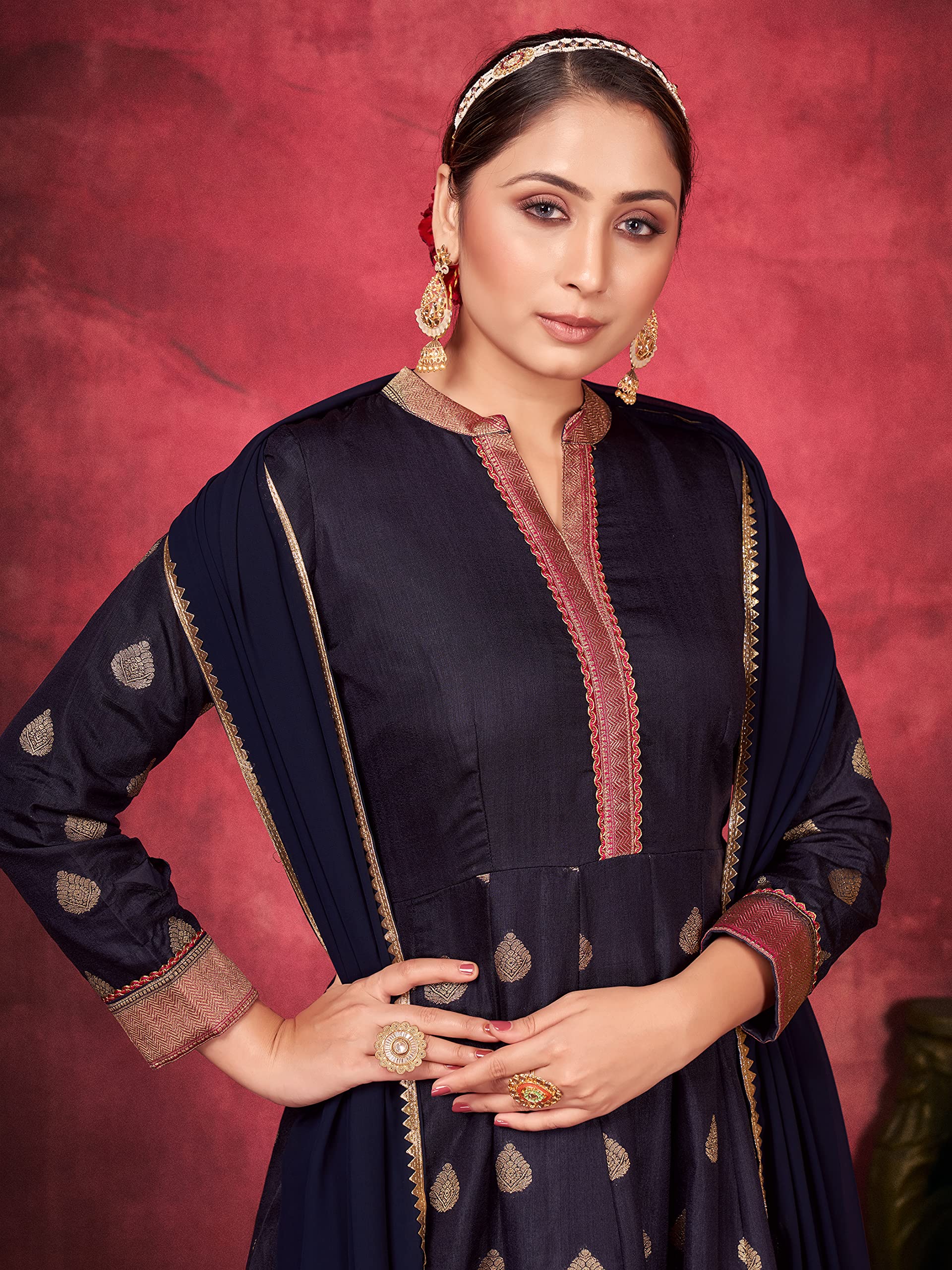 Plus Size Indian Pakistani Kurti for Women with Dupatta | Art Silk Woven Kurta Kurtis Dress - Elegant & Comfortable Ethnic Wear for Parties, Weddings & Festivals
