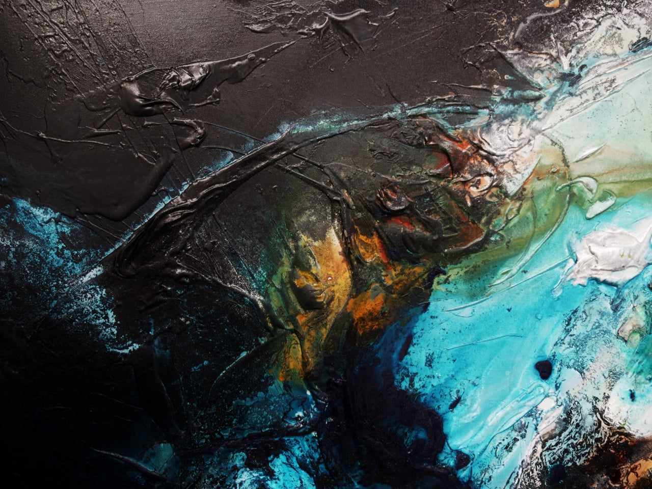 240cm x 100cm Black White Teal Textured Abstract Wall Art Painting - Modern Iron & Oxide Canvas for Living Room, Bedroom & Office Decor