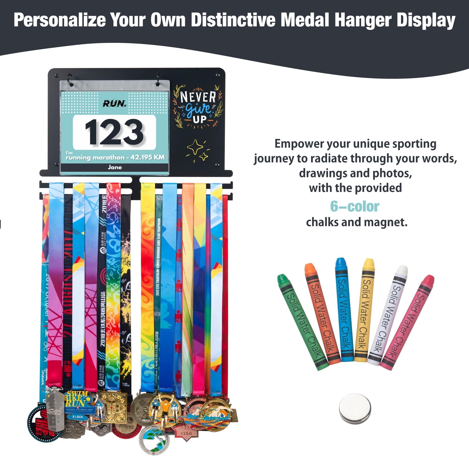 Premium Medal Hanger Display - Wall Mount Race Medal Holder Organizer for 40 Medals & 80 Bibs - Perfect for Marathon, Triathlon & Sports Achievement Showcase
