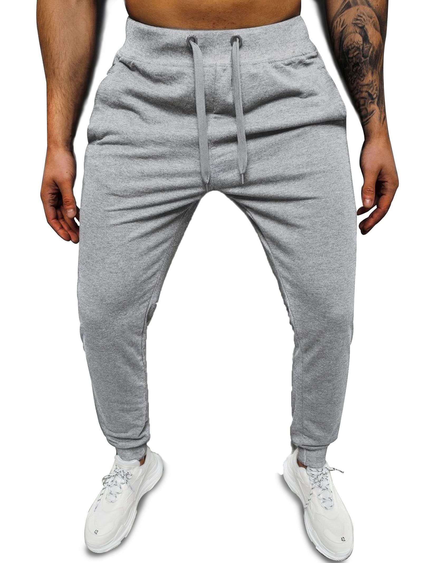 Men's Cotton Stretch Jogging Pants with Drawstring & Pockets - Breathable Gym Workout Pants, Casual Athletic Trousers for Running, Training & Lounge Wear
