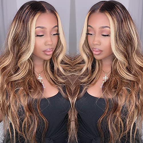 Nadula Honey Blonde 13x4 Lace Front Wig with Body Wave Human Hair - Ombre Highlight Piano Color for Black Women | Pre-Plucked with Baby Hair, 150% Density (22 Inches) - Perfect for Daily Wear, Special Occasions & Protective Styling