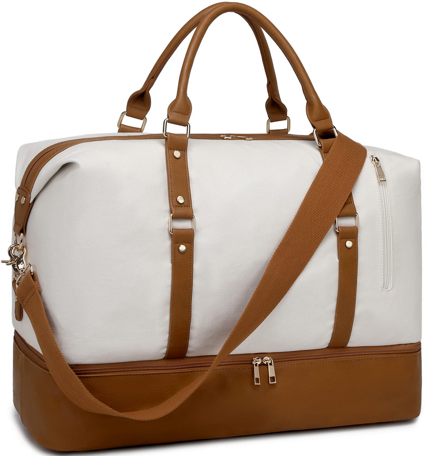 Stylish Large Leather & Canvas Weekender Duffle Bag for Women - Spacious Overnight Travel Bag with Shoe Compartment | Perfect for Weekend Getaways, Gym Trips & Business Travel