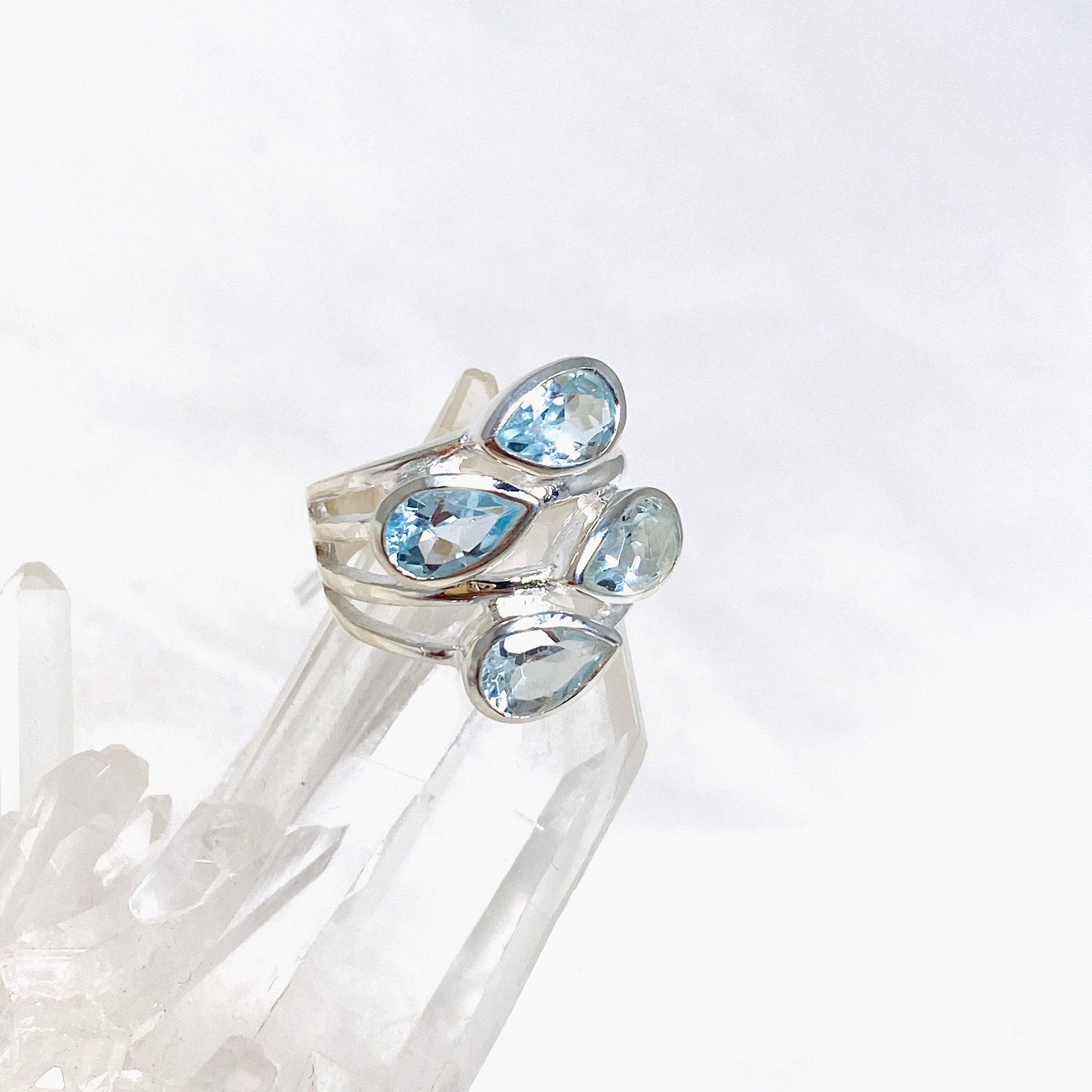 Blue Topaz Multi-Stone Faceted Teardrop Ring R3815 - Elegant Jewelry for Women, Perfect for Weddings, Parties & Special Occasions