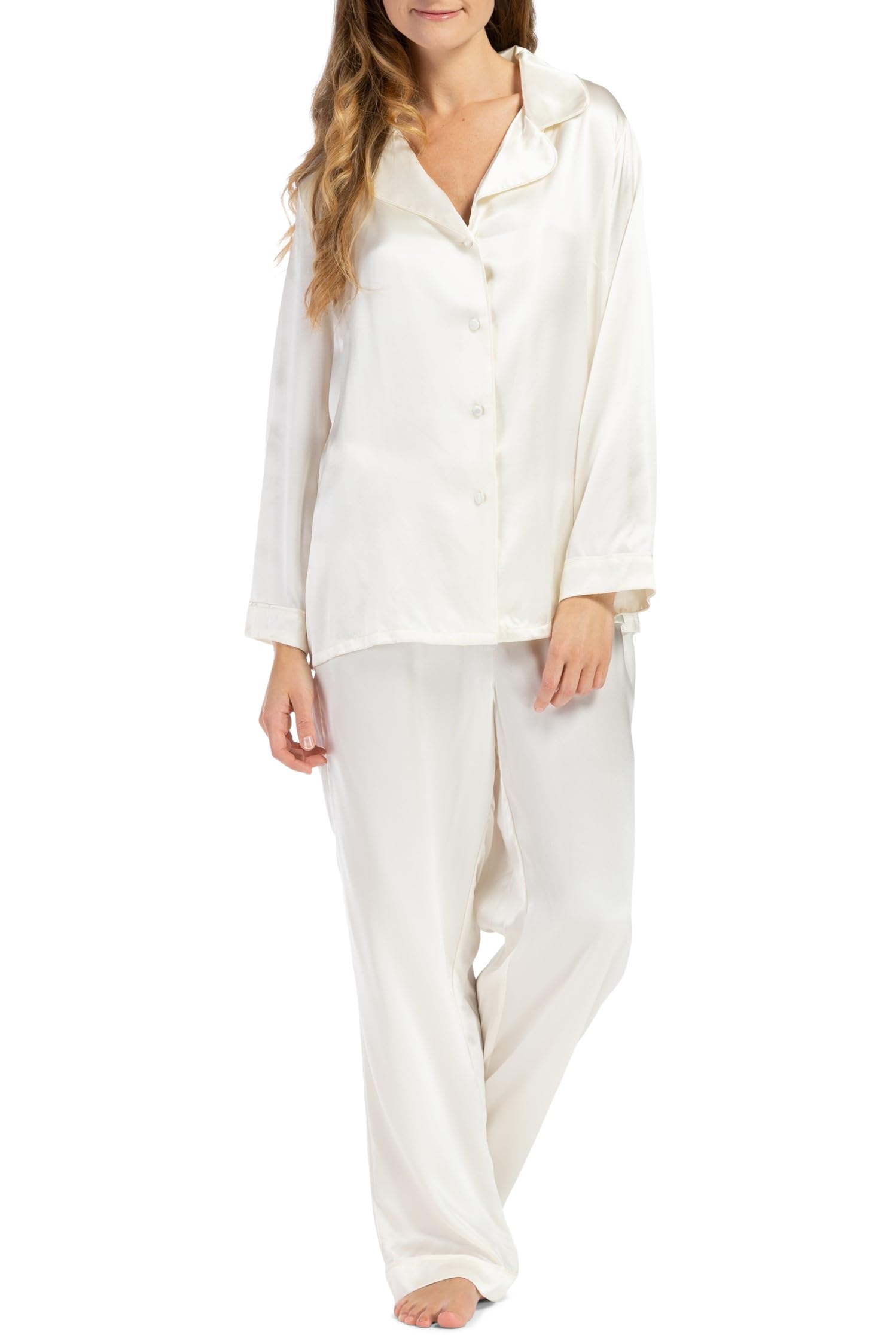 Fishers Finery Women's 100% Pure Mulberry Silk Long Sleeve Pajama Set with Gift Box - Soft & Luxurious Sleepwear for Comfortable Nights & Relaxing Evenings
