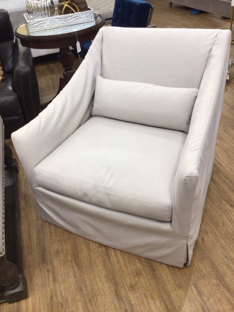 Modern Grey Slope Arm Slipcover Swivel Chair - Ergonomic Office Chair with 360° Rotation, Comfortable Home & Workspace Seating for Living Room, Study, or Conference Room