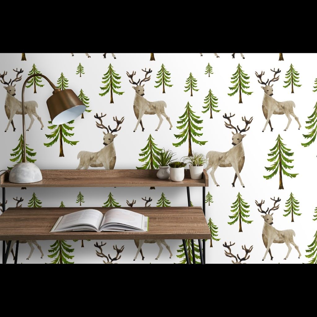 Premium Winter Deer Woodland Wallpaper 27ft x 2ft - Commercial Grade Forest Design for Nursery, Baby Boy & Girl Rooms - Traditional Green Nature-Themed Home Decor