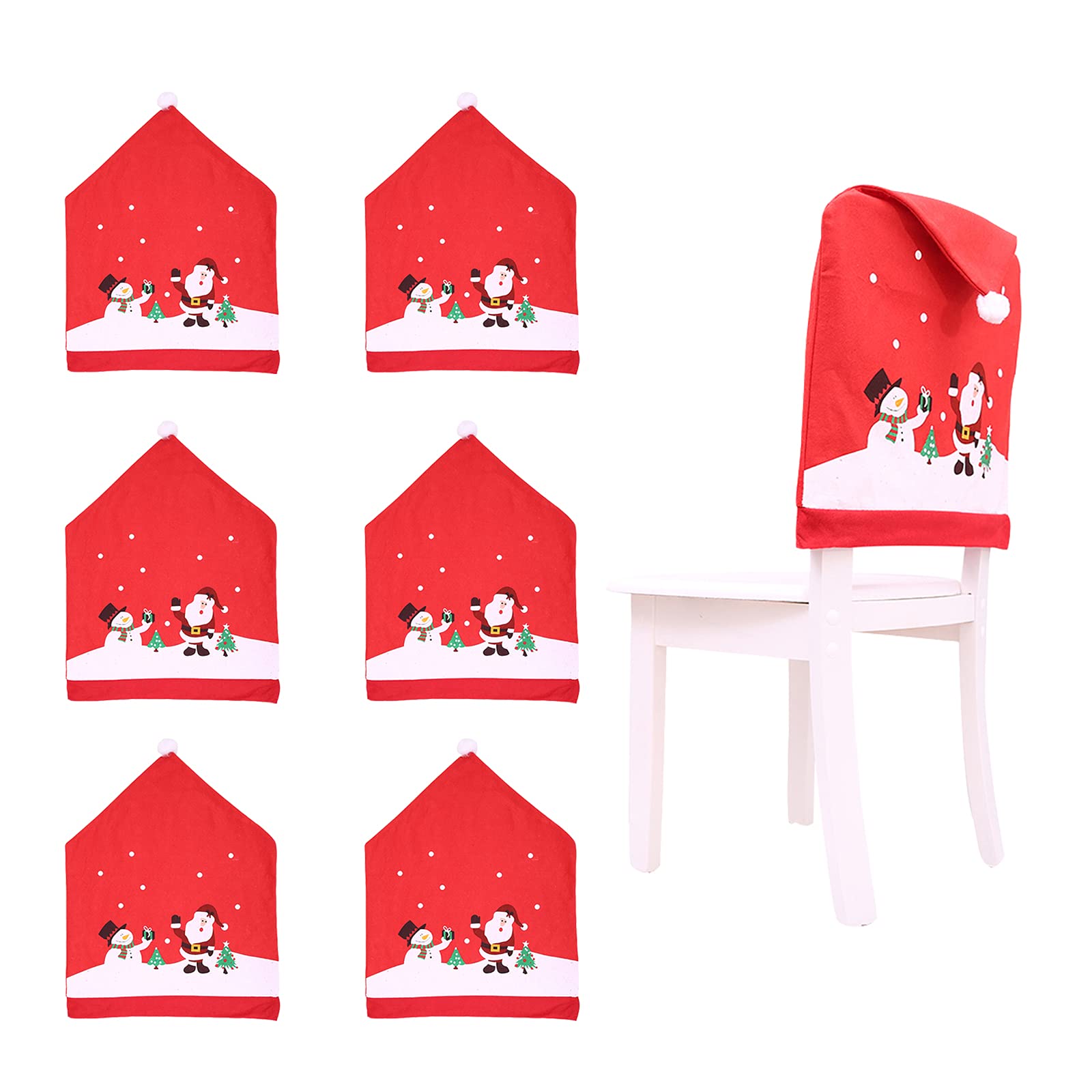 6 Pack Christmas Chair Covers - Red Dining Chair Slipcovers with Snowman & Santa Claus Patterns for Holiday Decorations | Perfect for Xmas Parties, Restaurants, Festive Home & Office Decor