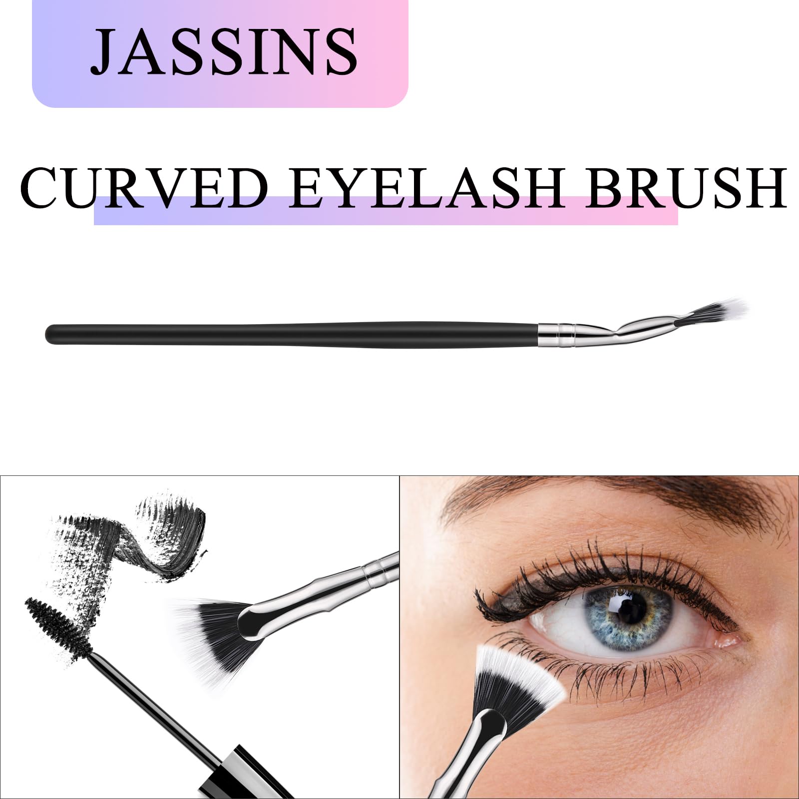 JASSINS 3PCS Professional Mascara Brush Set - Folding Angle Scalloped Lash Brush & Eyelash Comb for Natural Lifted Eyebrows, Clump-Free Eye Makeup Tools | Perfect for Daily Makeup, Salon Use & Travel Beauty Essentials