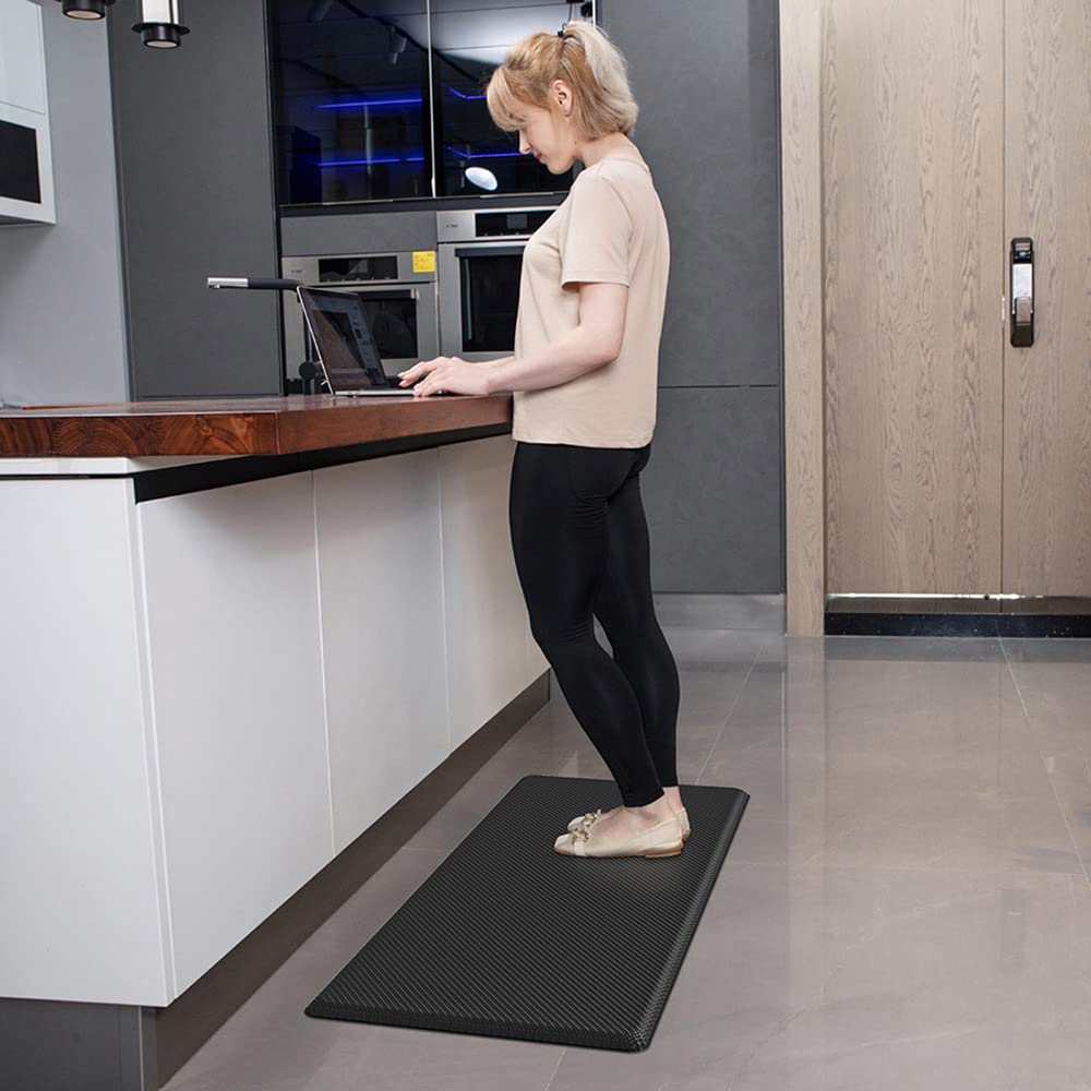 DEXI Anti-Fatigue Kitchen Mat - Non-Slip Waterproof Standing Floor Rug for Kitchen, Office, Laundry & Sink - 70x20 Inch Cushioned Comfort Mat - Perfect for Cooking, Dishwashing & Long Standing Work (Black)