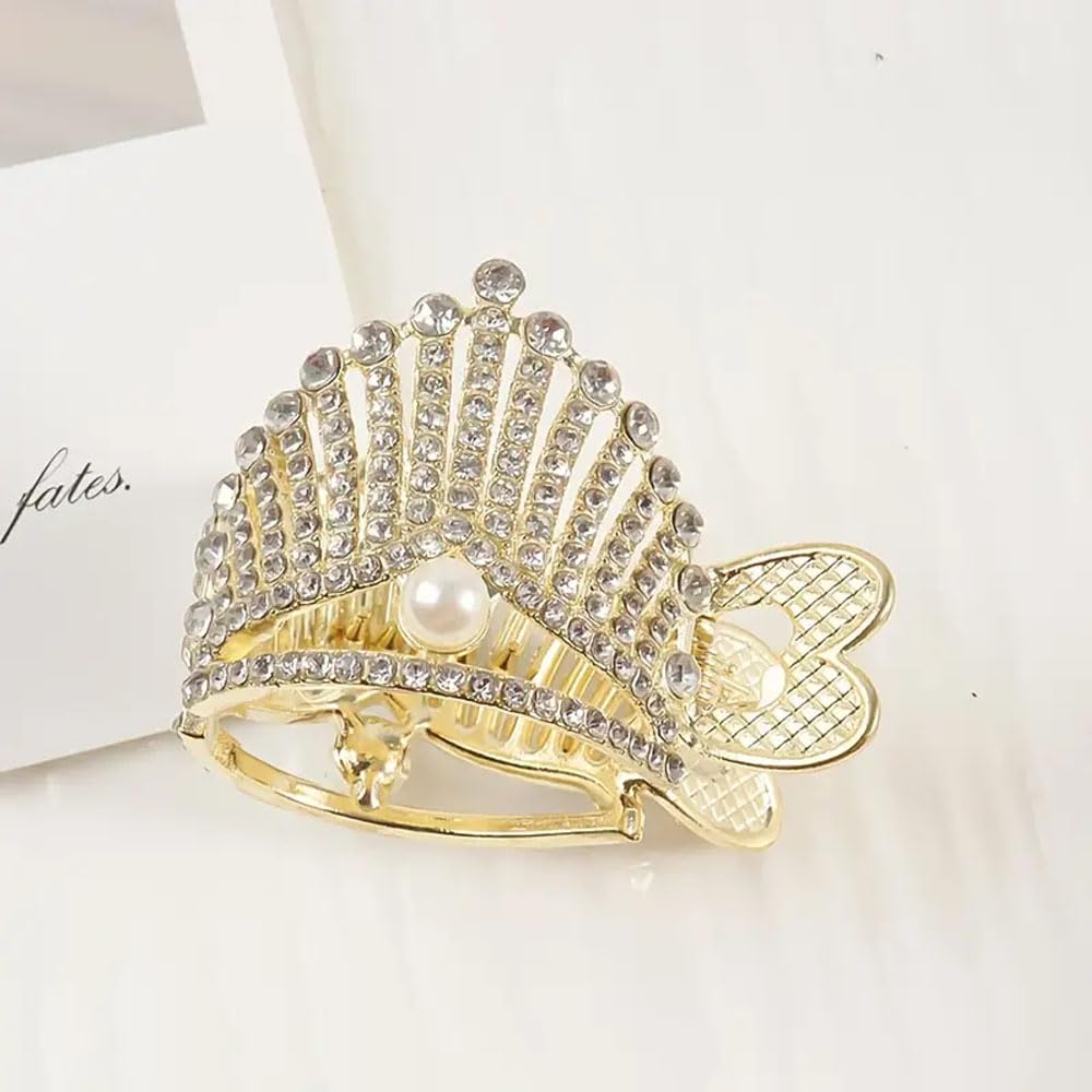 1pc Elegant Crown Hair Clip for Women - High Ponytail Holder with Faux Pearls & Rhinestones, Shining Crystal Hair Accessories for Weddings, Prom, Parties & Special Occasions