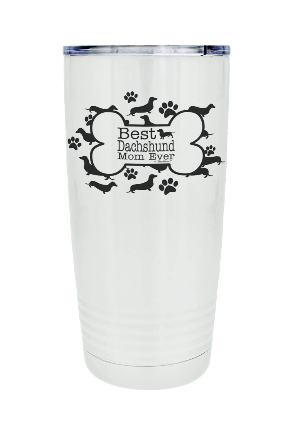20oz Stainless Steel Insulated Travel Mug for Dachshund Lovers - Best Dachshund Mom Ever Gift - White Coffee Cup with Lid - Perfect for Dog Walks, Commuting & Office Use