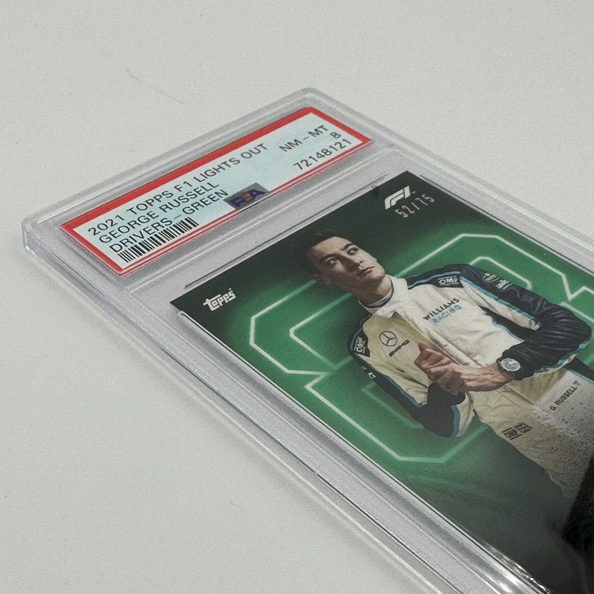 PSA 8 Graded 52/75 George Russell Green Parallel Racing Card - Perfect for Collectors, Fans, and Sports Memorabilia Displays
