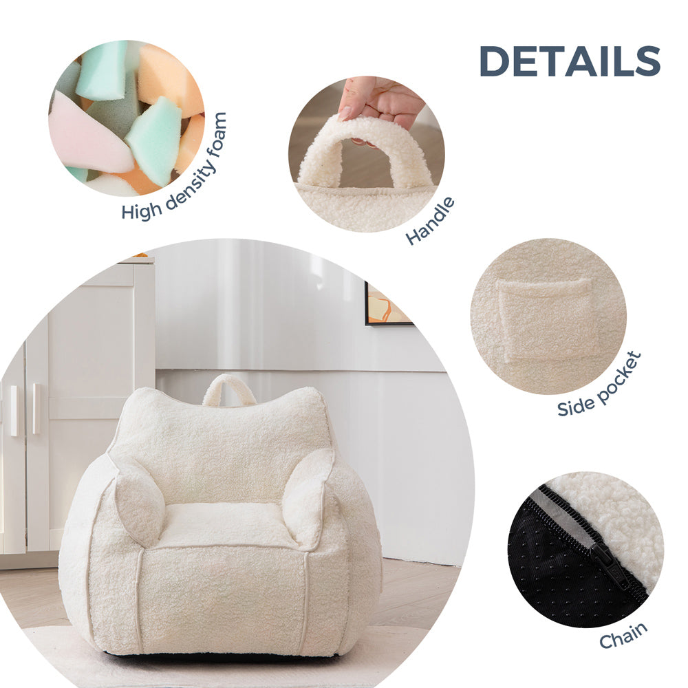 MAXYOYO Kids Sherpa Bean Bag Chair & Couch - Soft Plush Children's Room Furniture with Decorative Edges (White) - Perfect for Reading Nooks, Playrooms & Bedroom Relaxation