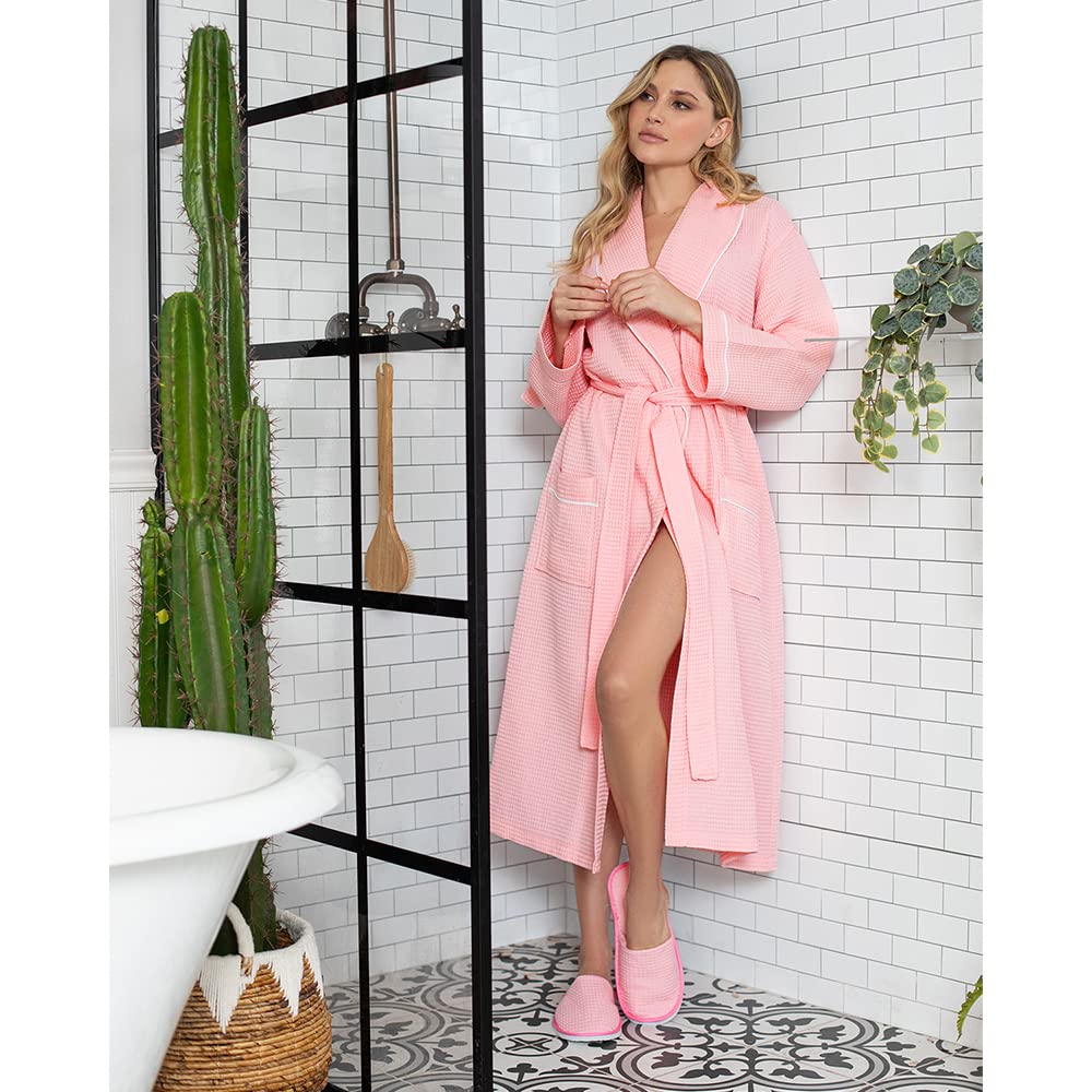Lotus Linen Women's Lightweight Waffle Weave Robe - Soft Long Cotton Bathrobe - Kimono Style Spa Bathrobe for Women - Perfect for Relaxation, Lounging & After Shower