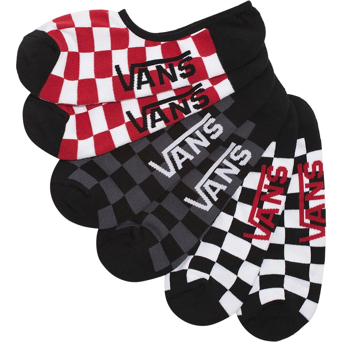 Vans Unisex Classic Super No Show Socks - 3 Pack, Red/White Check, Size 6.5-9, Assorted (Red/White/Grey) | Low Cut Athletic Socks for Running, Sneakers & Casual Wear