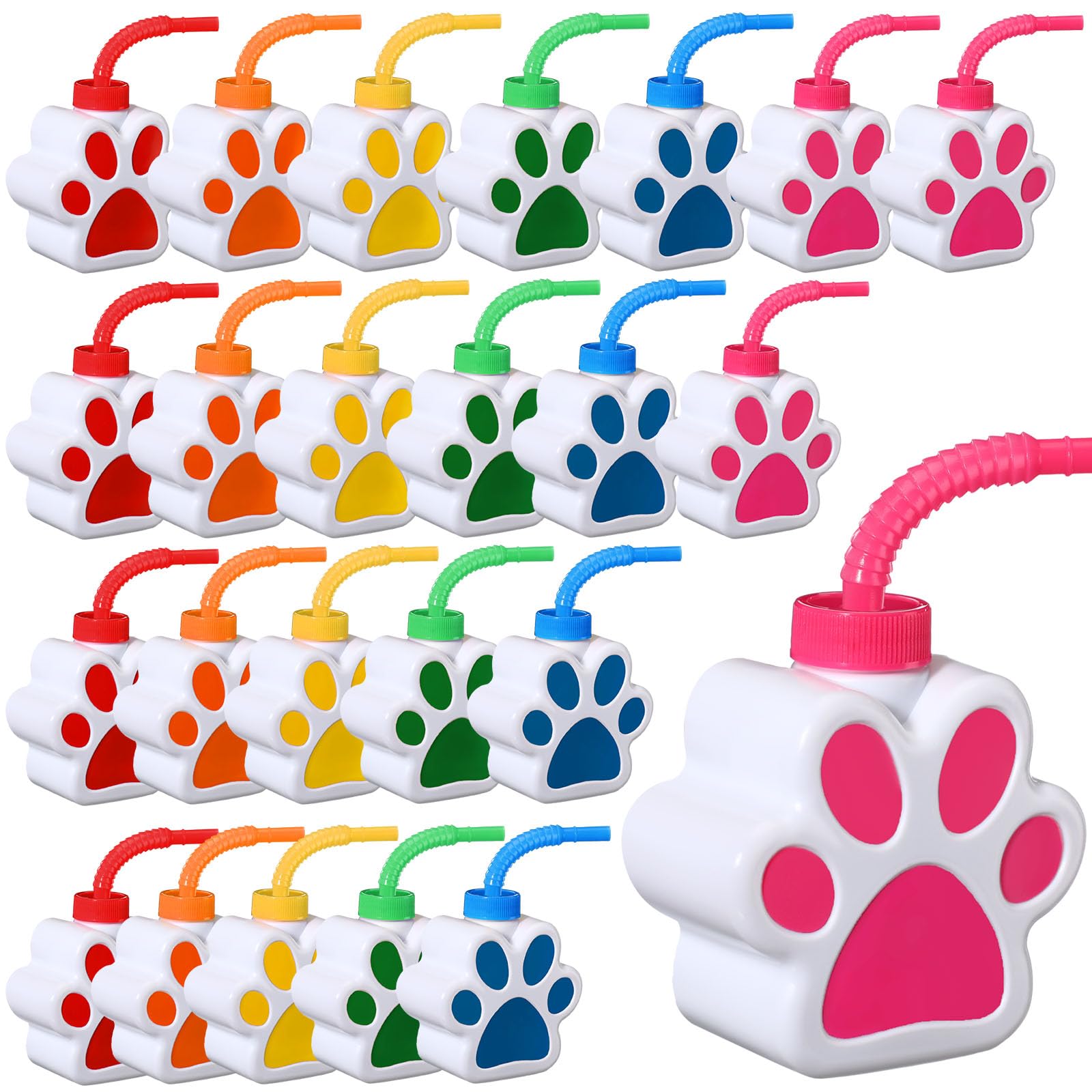 24 Pack 10 oz Dog Paw Print Plastic Cups with Lids & Straws - Cute Puppy Themed Birthday Party Supplies for Kids, Bulk Puppy Party Favors & Decorations - Perfect for Dog Birthday Parties, Puppy Showers & Pet Lover Events