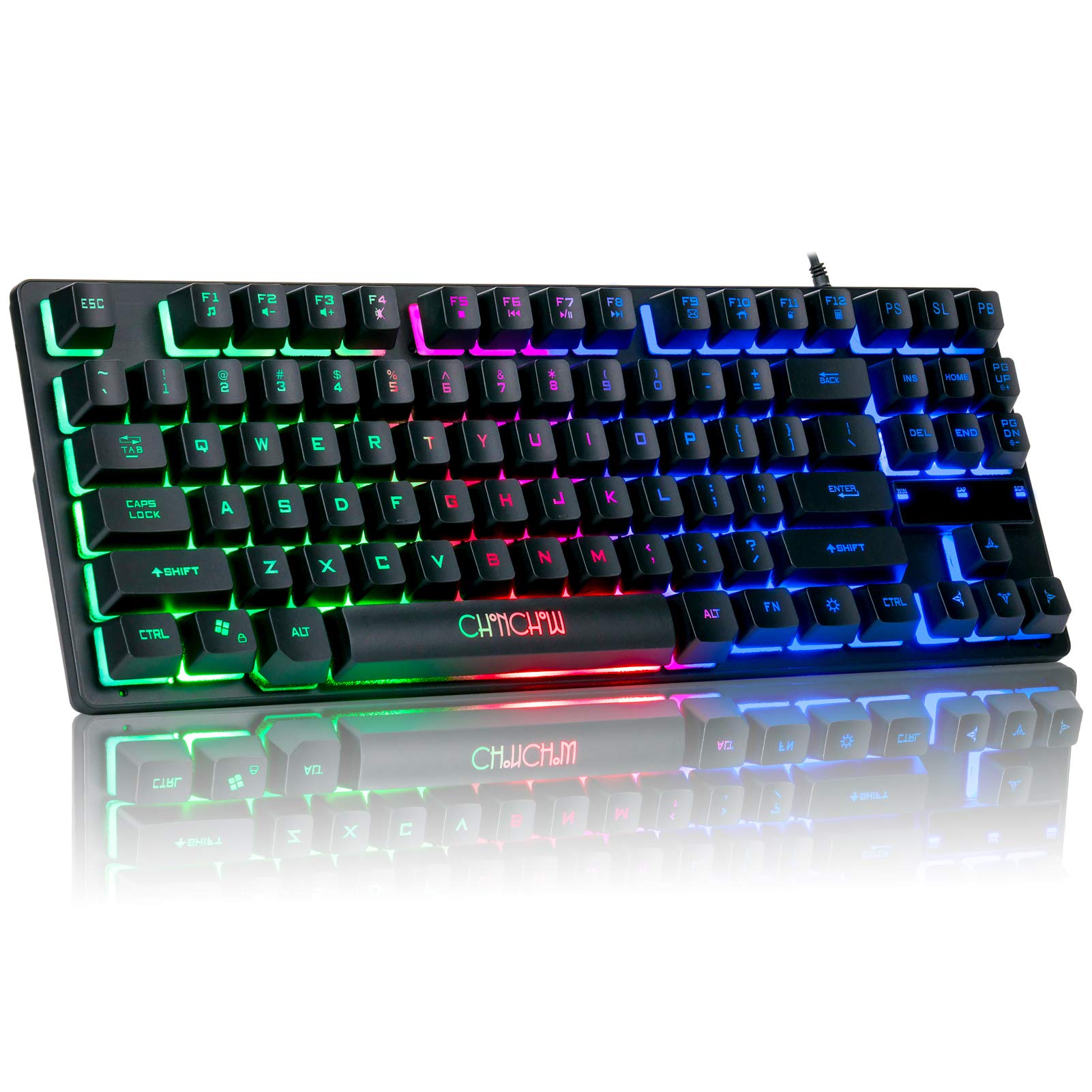 CHONCHOW RGB Gaming Keyboard - 87 Key Compact USB Wired Mechanical Keyboard with Rainbow LED Backlit for PC, Laptop, PS4, Xbox | Perfect for Gaming, Office Work & Typing | Tenkeyless TKL Design Saves Space
