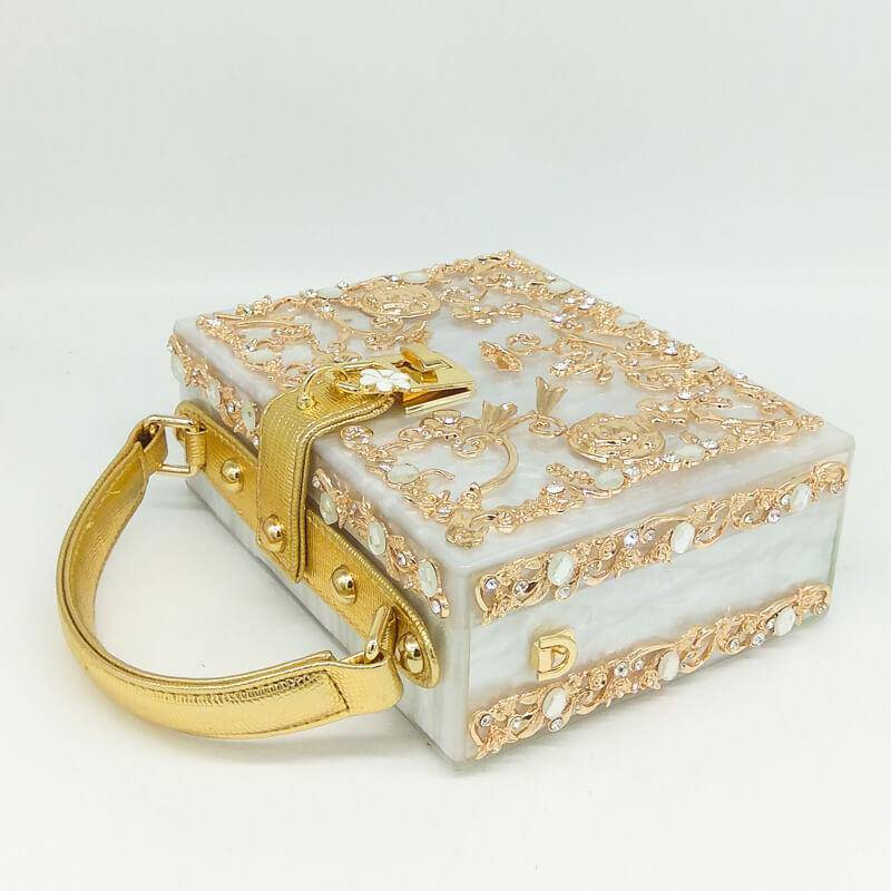 Elegant Crystal Flower Evening Clutch Box Wallet - Perfect for Parties, Weddings & Formal Events