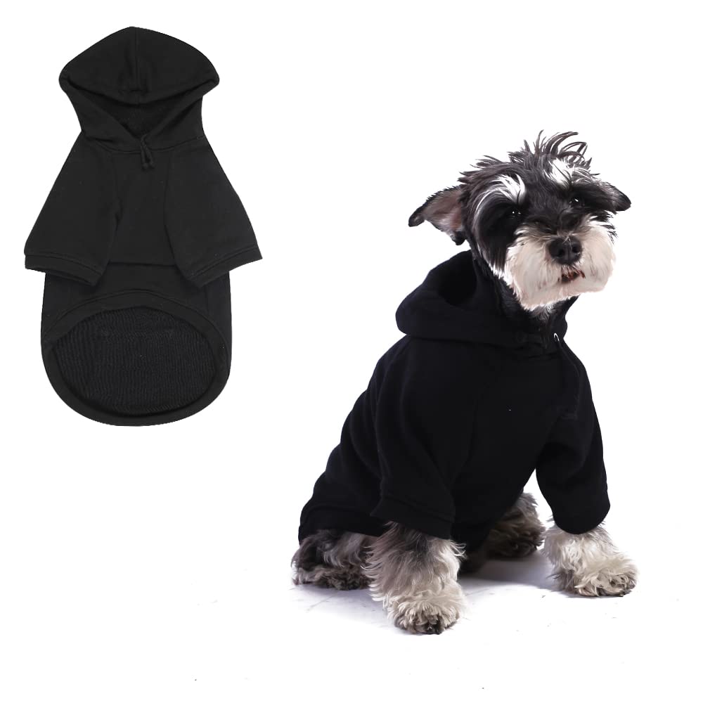 Dog Hoodies for Small Dogs - Cozy Pet Sweatshirt with Hood & Pockets, Black Dog Clothes for Winter - Perfect for Outdoor Walks & Cold Weather