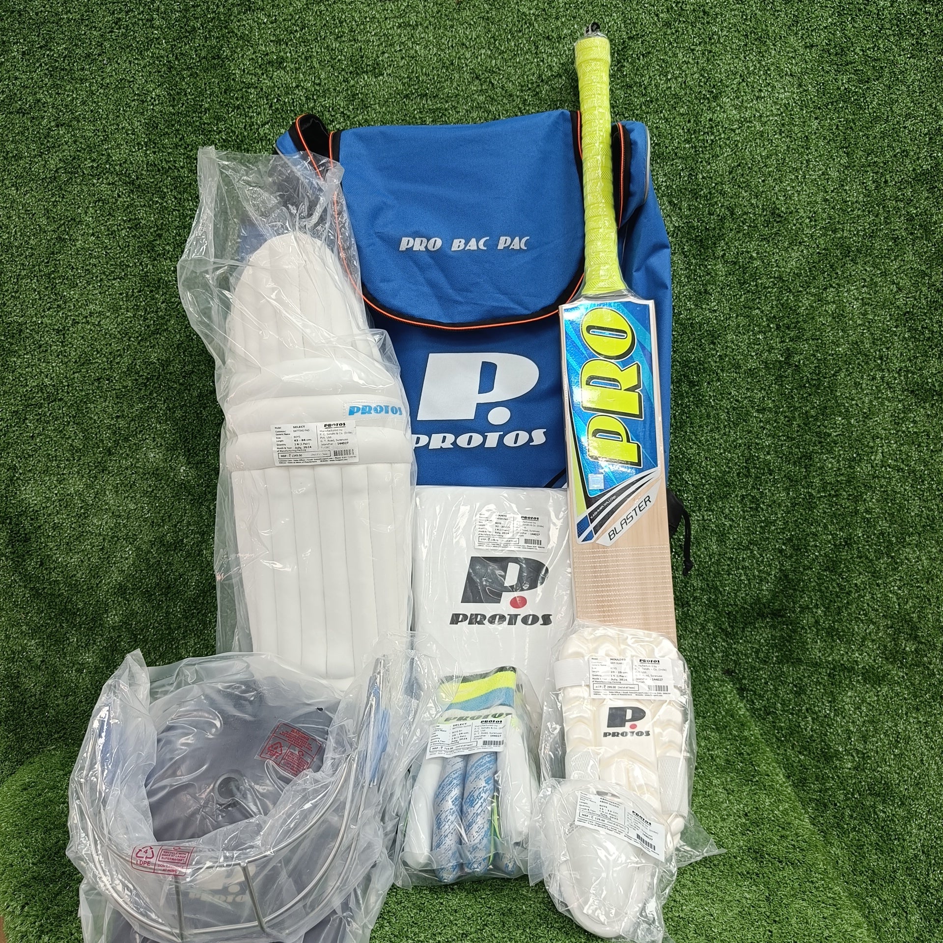 Protos Pro Kashmir Willow Junior/Youth Full Cricket Kit Set with Helmet - Perfect for Young Cricket Enthusiasts & School Sports Training