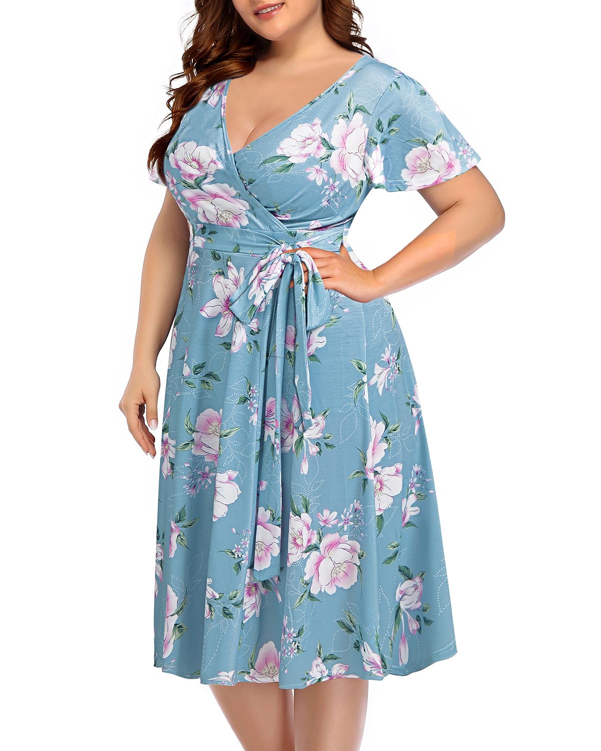 Plus Size Wrap Dress for Women - Elegant Empire Waist Midi Cocktail Dress for Wedding Guest & Semi-Formal Occasions | Flattering Pinup Fashion for Curvy Figures