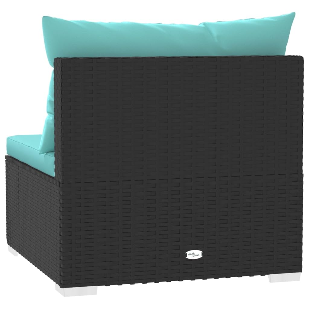 Premium Black Poly Rattan Patio Furniture Set with Blue Cushions - 4-Piece Outdoor Seating for Garden, Deck, or Poolside Relaxation