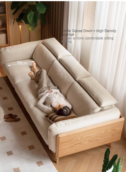 Modern Oak Solid Wood Straight Row Down Sofa - Durable & Stylish Living Room Furniture for Home, Office, and Lounge Spaces