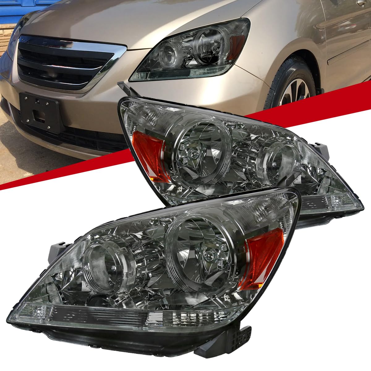 05-07 Honda Odyssey Replacement Smoke Headlights Pair - Left & Right Side for Enhanced Night Driving & Style Upgrade