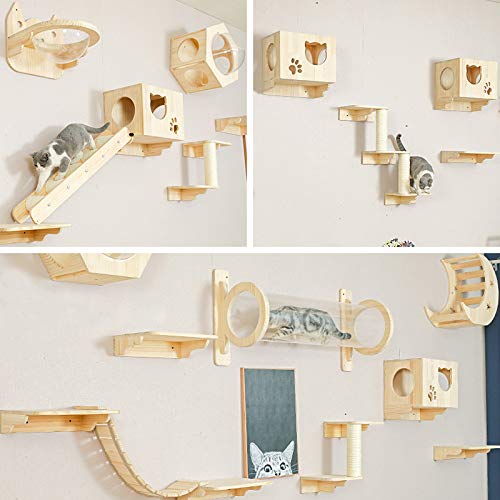 La La Pet® Wall Mounted Cat Bed & Perch - Cozy Cat House, Shelf, Shelter, Steps & Ladder Furniture for Indoor Cats (Moon Design) - Perfect for Small Spaces & Cat Climbing Enrichment
