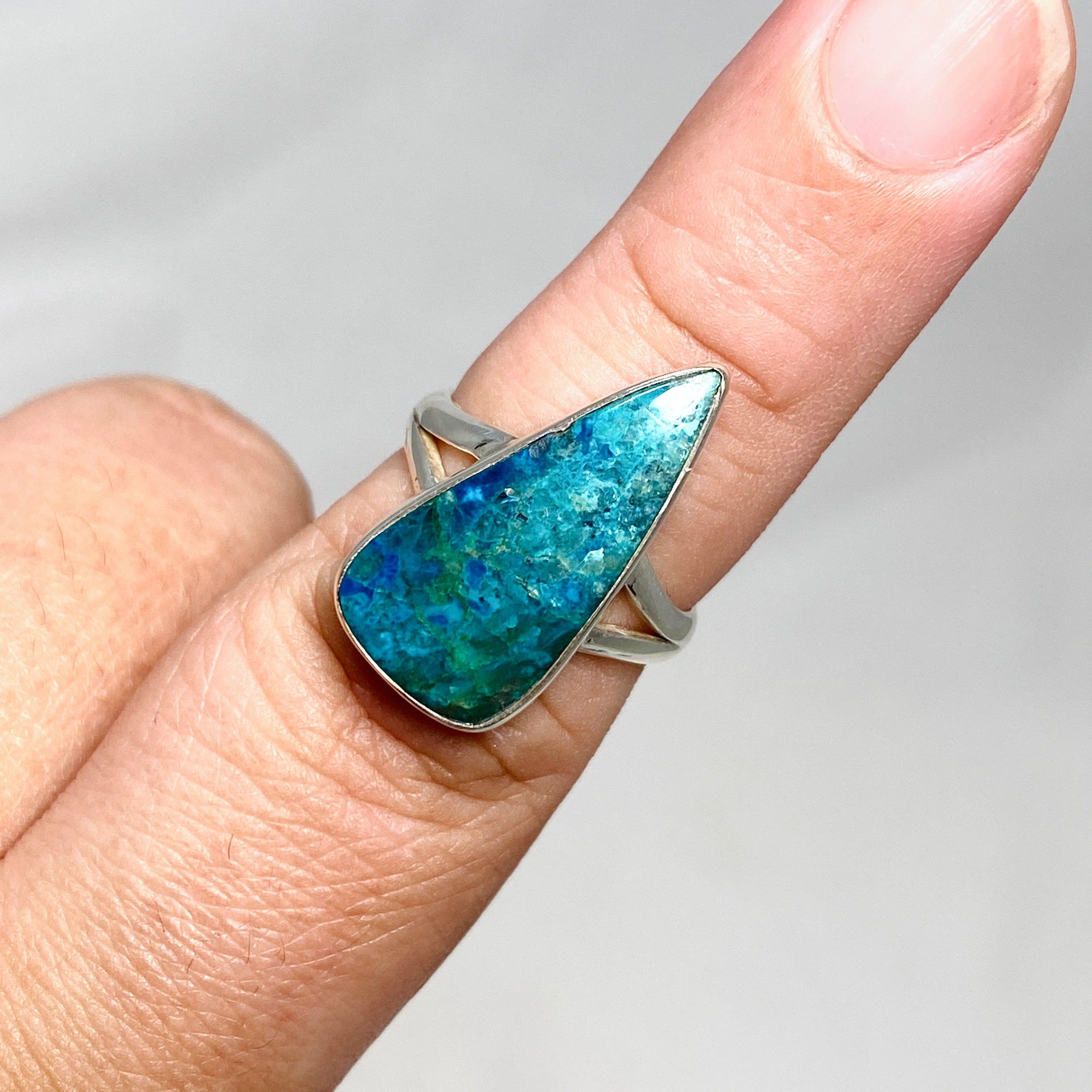 Shattuckite Teardrop Split Band Ring - Size 8 - KRGJ3222 - Elegant Bohemian Jewelry for Women, Perfect for Weddings, Parties & Everyday Wear