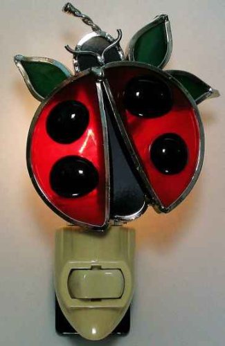 Cute Ladybug Tiffany Style Night Light for Kids Room - Nursery Decor, Bedside Lamp, Gift for Girls & Boys