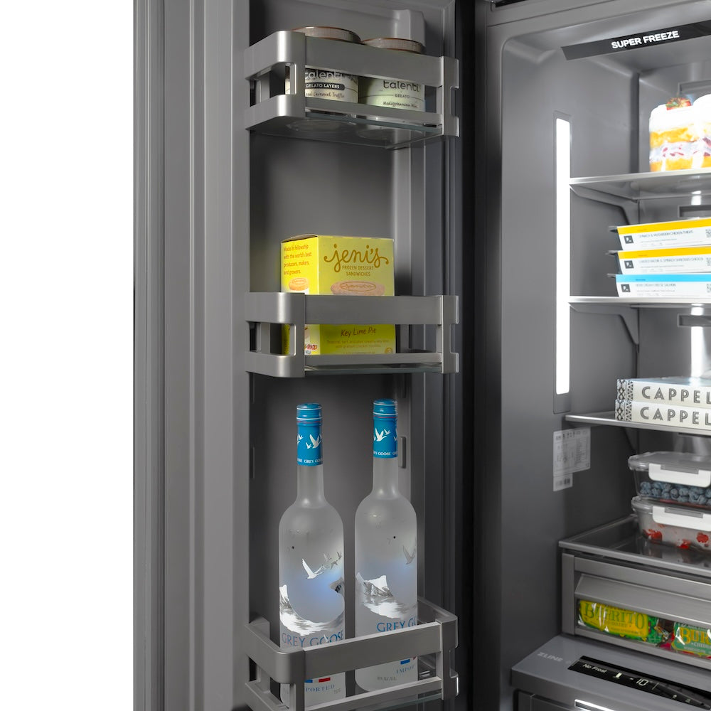 ZLINE Autograph Edition 18 Inch 8.6 cu ft Left Hinge Column Freezer - White Matte Finish with Graphite Gray Interior & Champagne Bronze Accents (RCFVLZ WM 18 CB) - Perfect for Home Kitchen, Basement, or Garage Storage