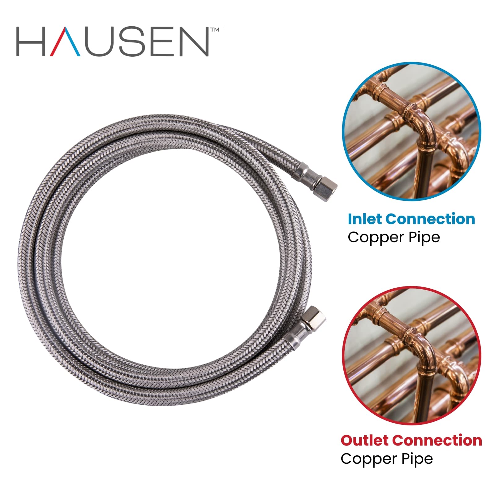 Hausen 84-Inch Ice Maker Connector 1/4-inch x 1/4-inch C, Ice Maker Supply Line Kit - Refrigerator Water Line Replacement for Home, RV & Commercial Use (1-Pack)