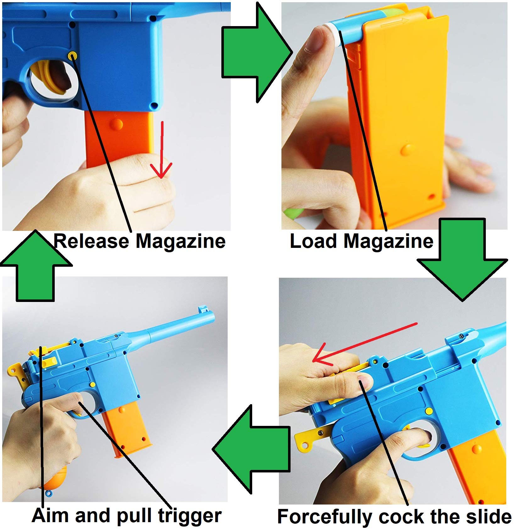 C96 Toy Gun with Soft Bullets - 7 Round Ejectable Magazine, Removable Barrel & Adjustable Sight | Pull Back Action Pistol for Kids | Outdoor Play, Target Practice & Role Play Games