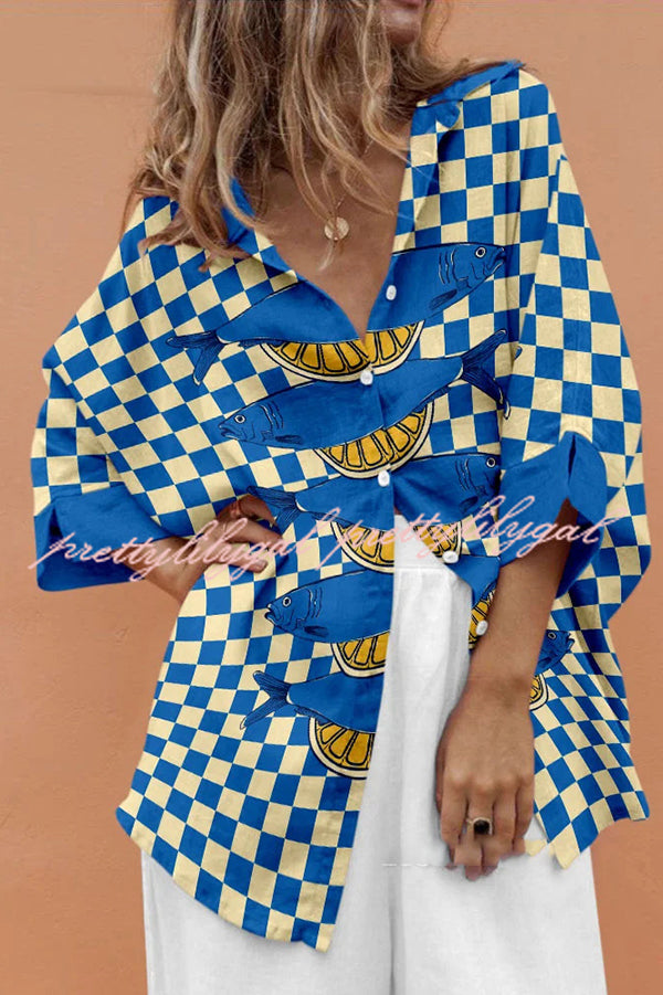 Stylish Marine Print Casual Loose Shirt Top for Women - Beachwear, Summer Vacation & Boho Outfit