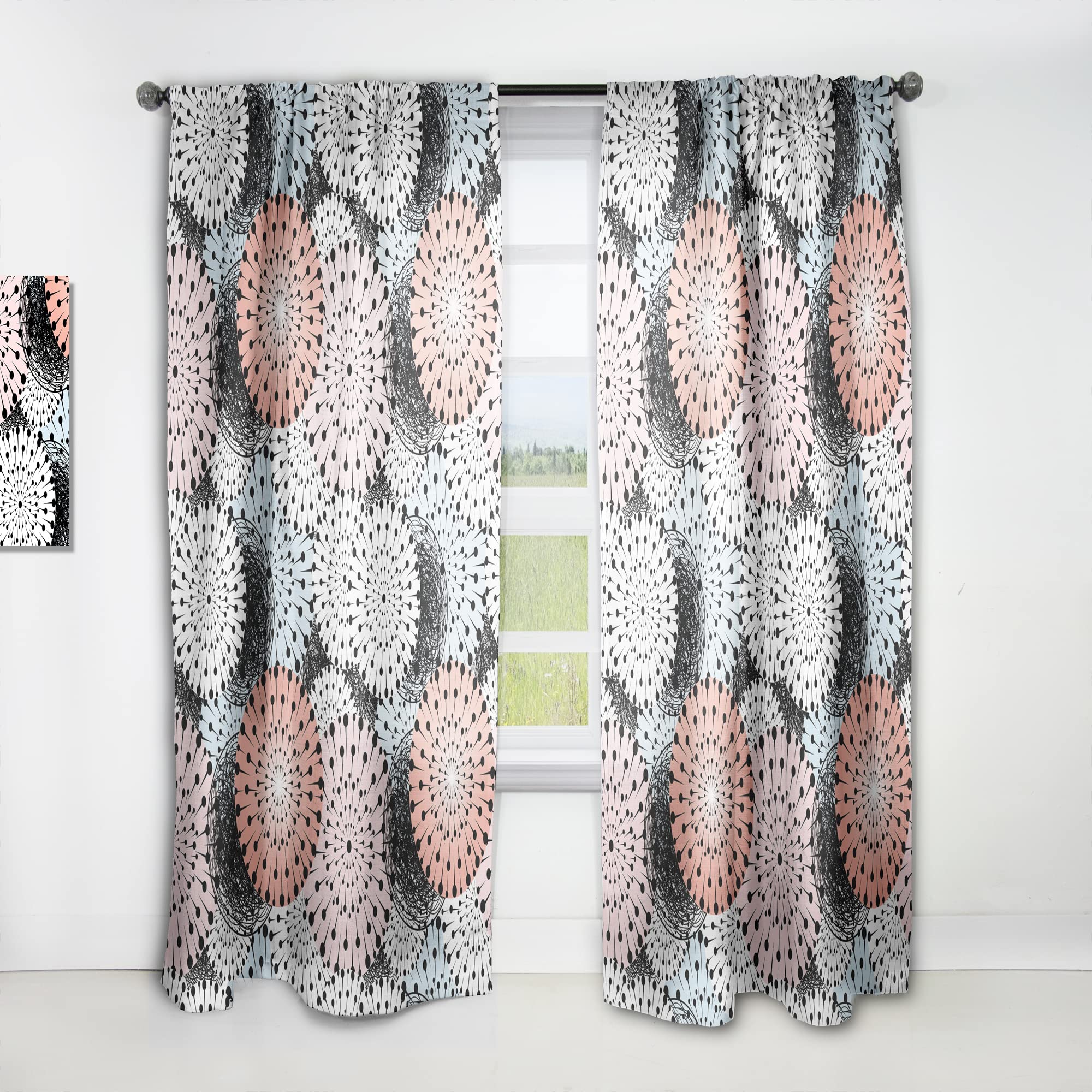 DesignQ Retro Abstract Floral Print Thermal Insulated Curtains - Single Panel 52x120 Inches - Blackout Drapes for Bedroom & Living Room - Perfect for Home Decor & Light Control