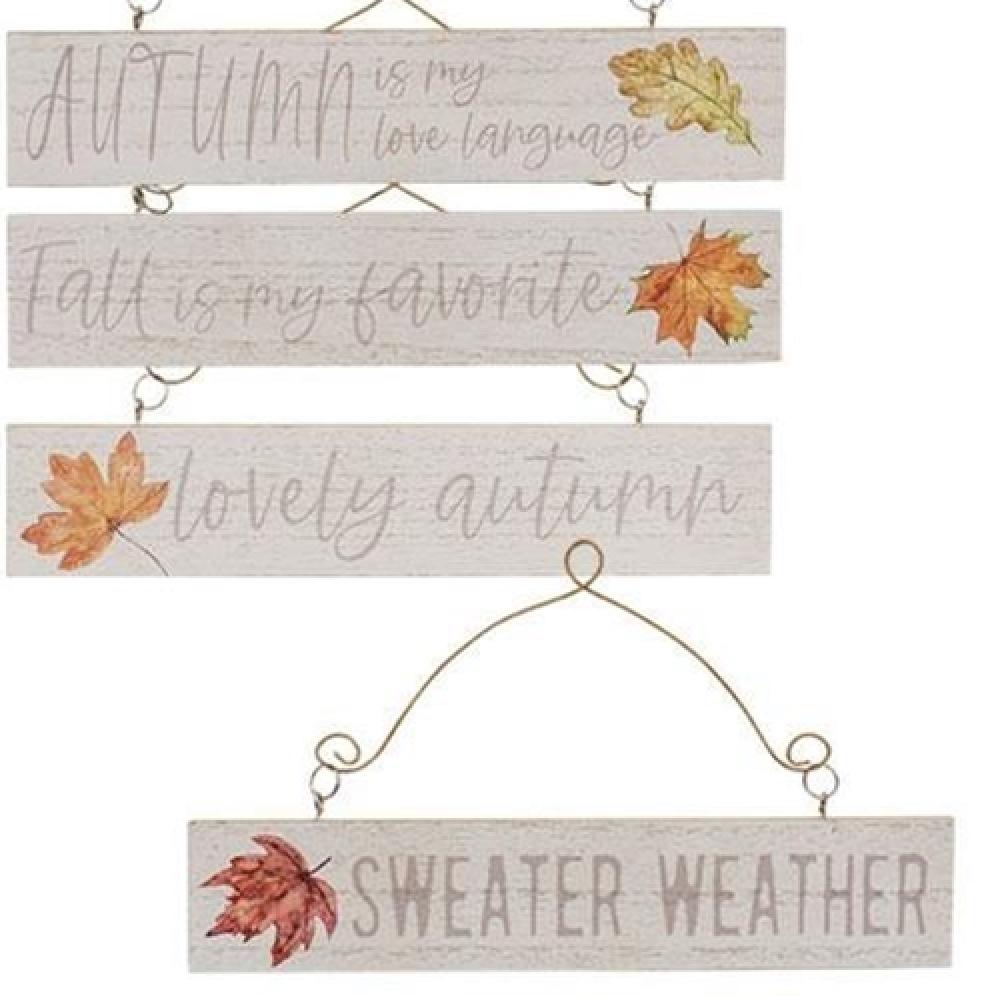 Fall Leaves Wooden Hanger Ornament Set of 4 - Autumn Home Decor for Thanksgiving, Halloween & Seasonal Tree Decorations - Perfect for Fireplace Mantel, Front Door Wreath and Holiday Display