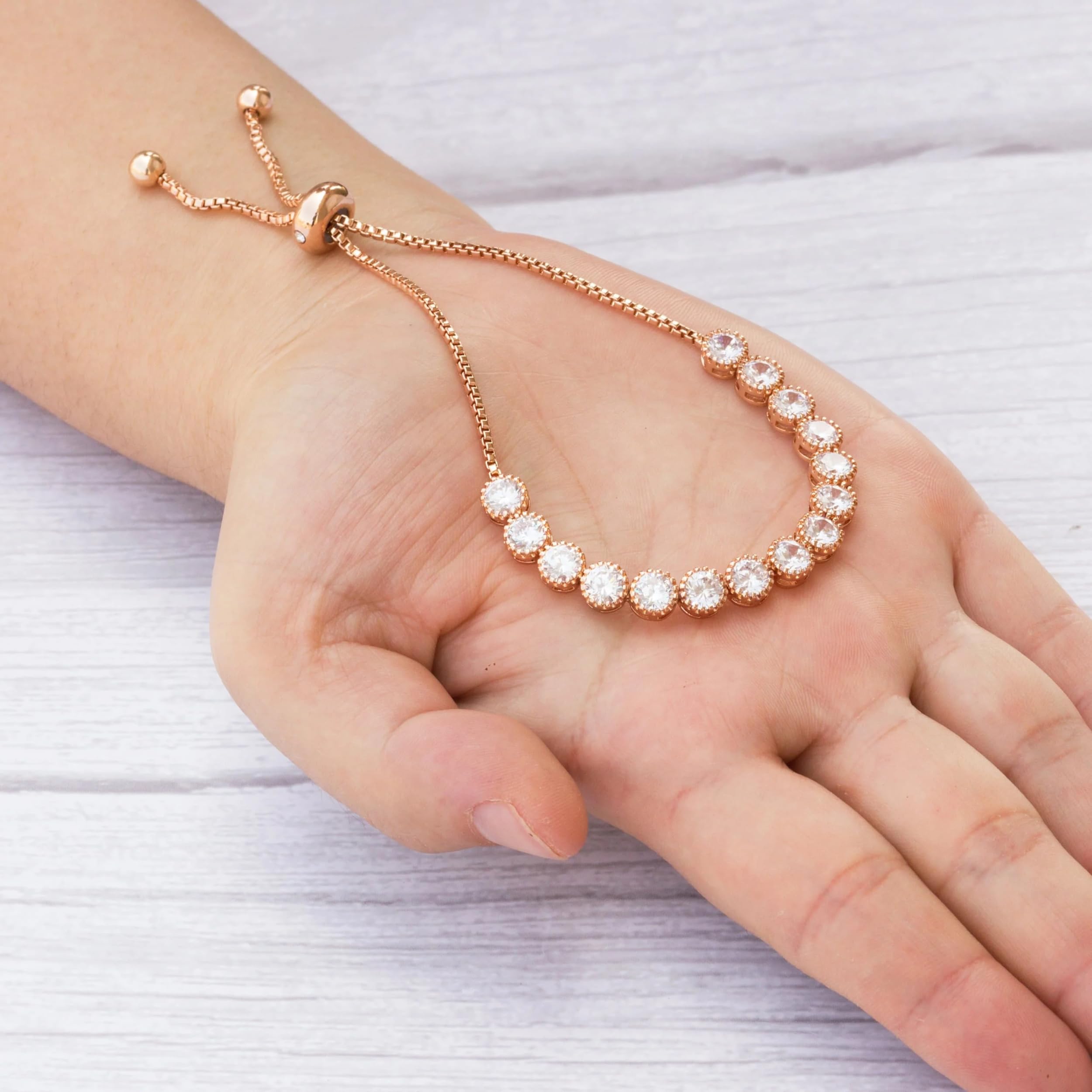 Philip Jones Rose Gold Plated Zircondia® Crystal Friendship Bracelet - Perfect Gift for Women, Best Friends & Special Occasions