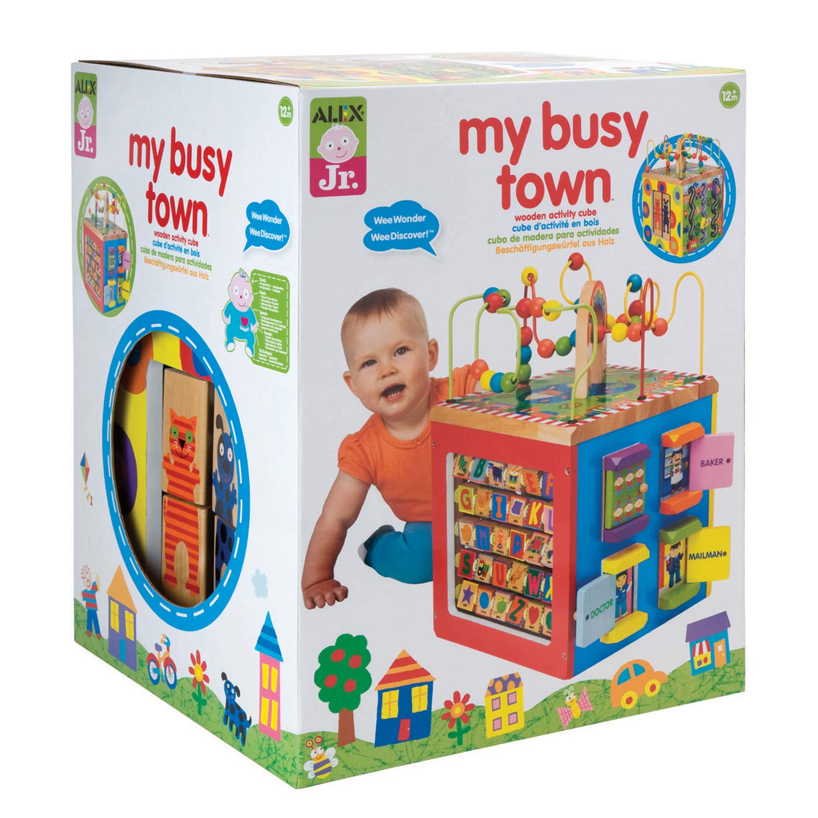 ALEX Toys Discover My Busy Town Wooden Activity Cube - 5-in-1 Toddler Learning Toy with Bead Maze, Shape Sorter & More - Perfect for Preschool Classroom, Daycare & Home Play (Ages 12 Months+)