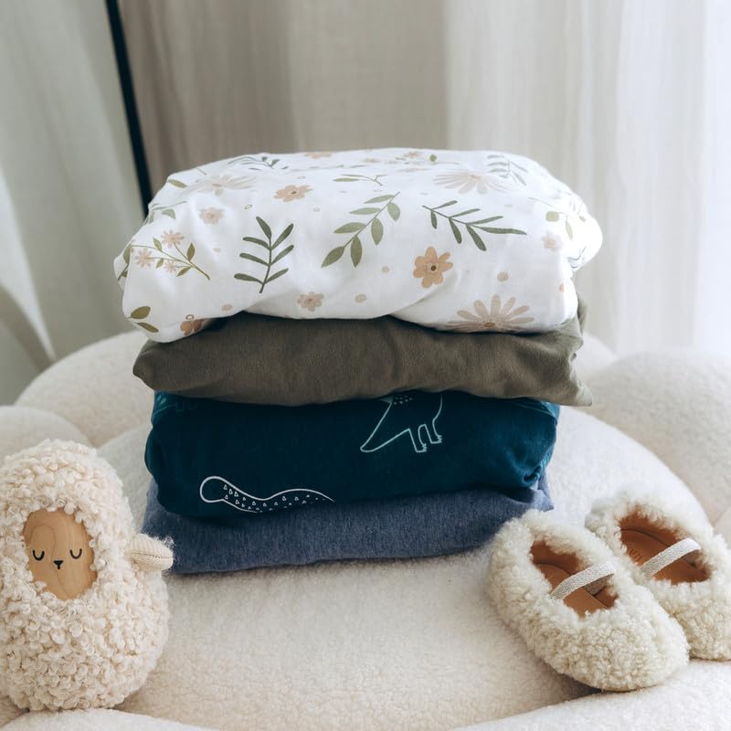 Premium 2-Pack 100% Cotton Crib Sheets for Boys & Girls - Ultra Soft Standard Crib Fitted Sheets (52x28 Inches) | Dinosaur & Denim Blue Designs | Perfect for Nursery, Daycare & Toddler Beds