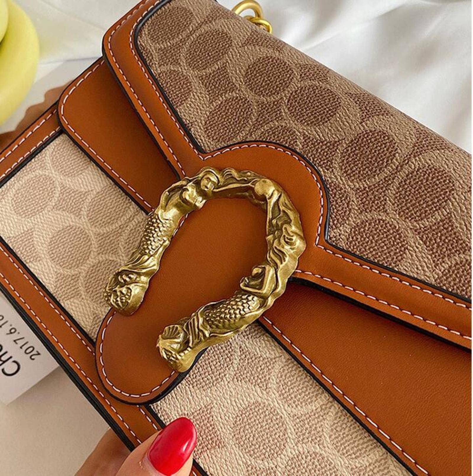 Stylish Women's Crossbody Shoulder Bag - Genuine Leather Square Handbag with Metal Chain Stitching for Everyday Use, Work, and Travel