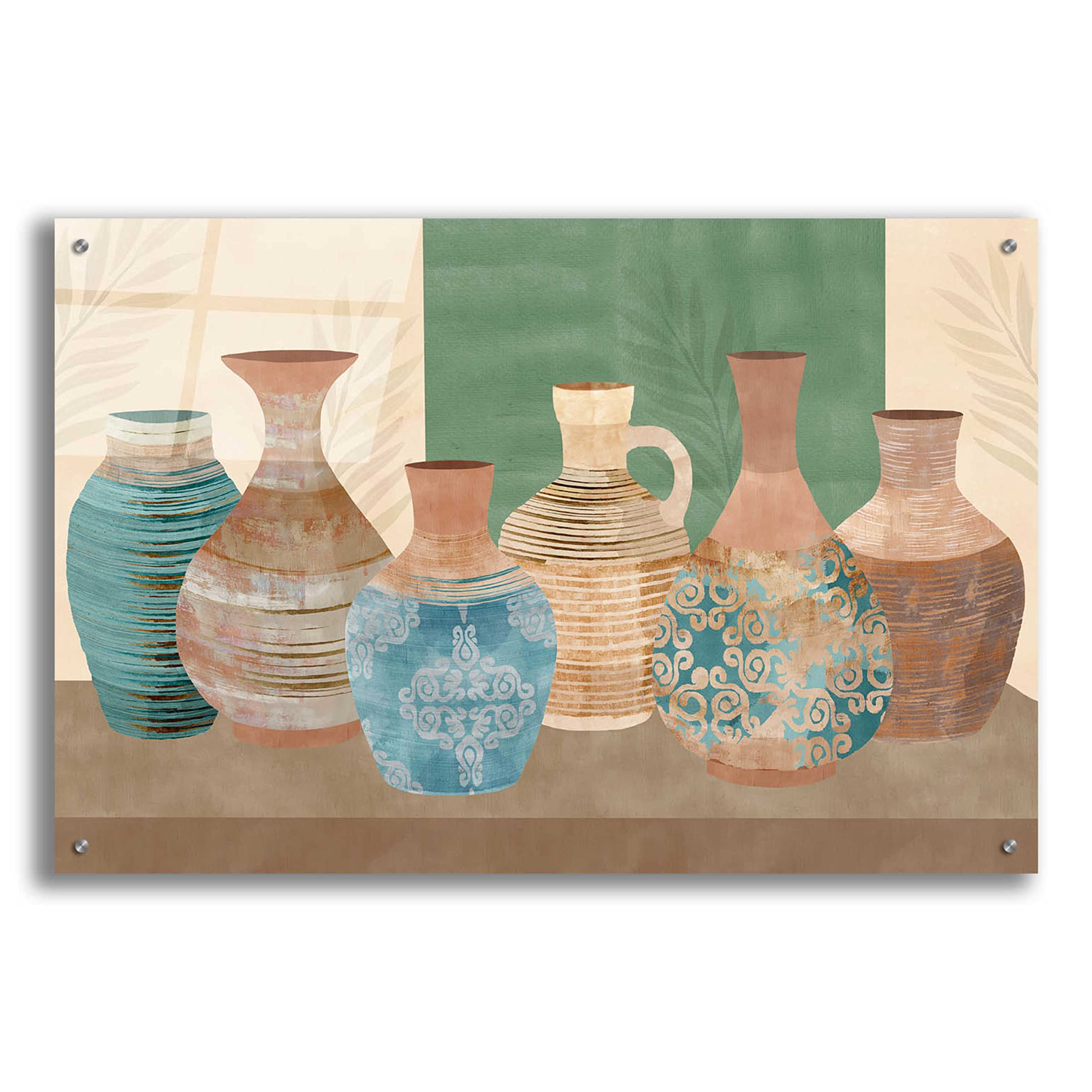 Flora Kouta 'Earthenwared Pots IV' Acrylic Glass Wall Art Print - 36x24 Inches Modern Home Decor for Living Room, Bedroom & Office