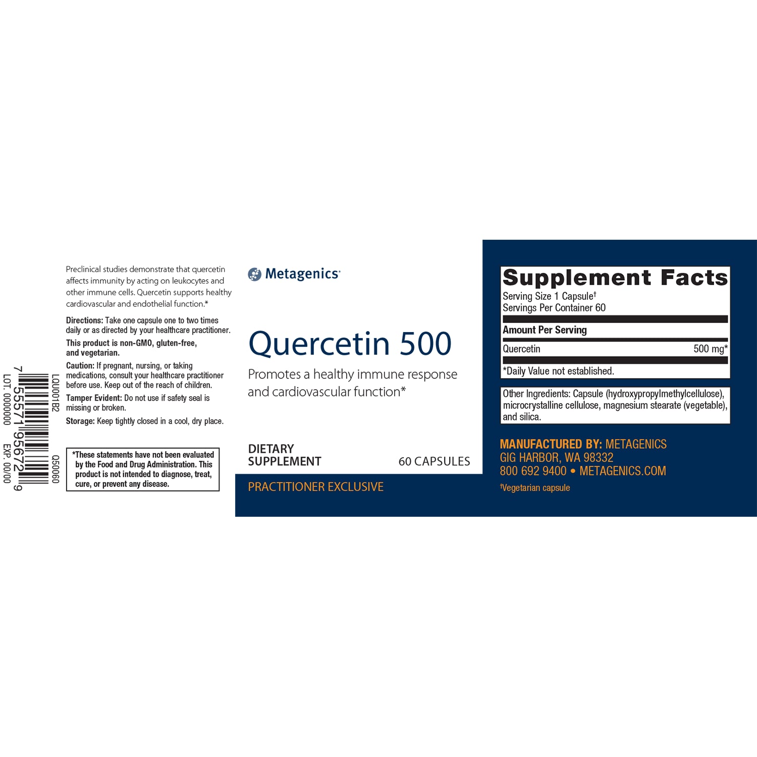 Quercetin 500mg Dietary Supplement - 60 Capsules | Antioxidant & Immune Support | for Allergy Relief & Heart Health