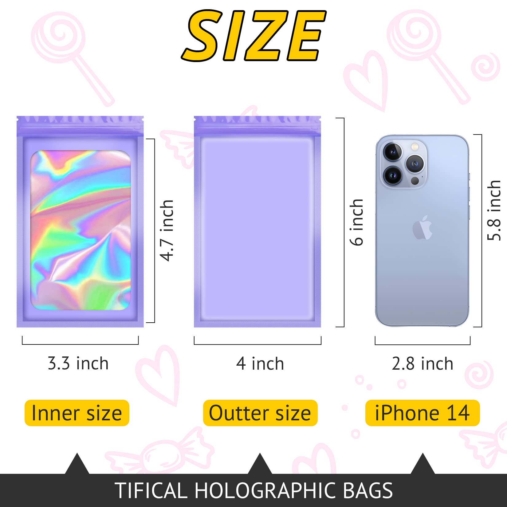 100 PCS Holographic Resealable Bags - Smell Proof Packaging for Press On Nails, Eyelashes, Jewelry & Candy | Small Business Storage Bags for Food Samples, Crafts & Party Favors | Perfect for Organizing, Gifting & Retail Display