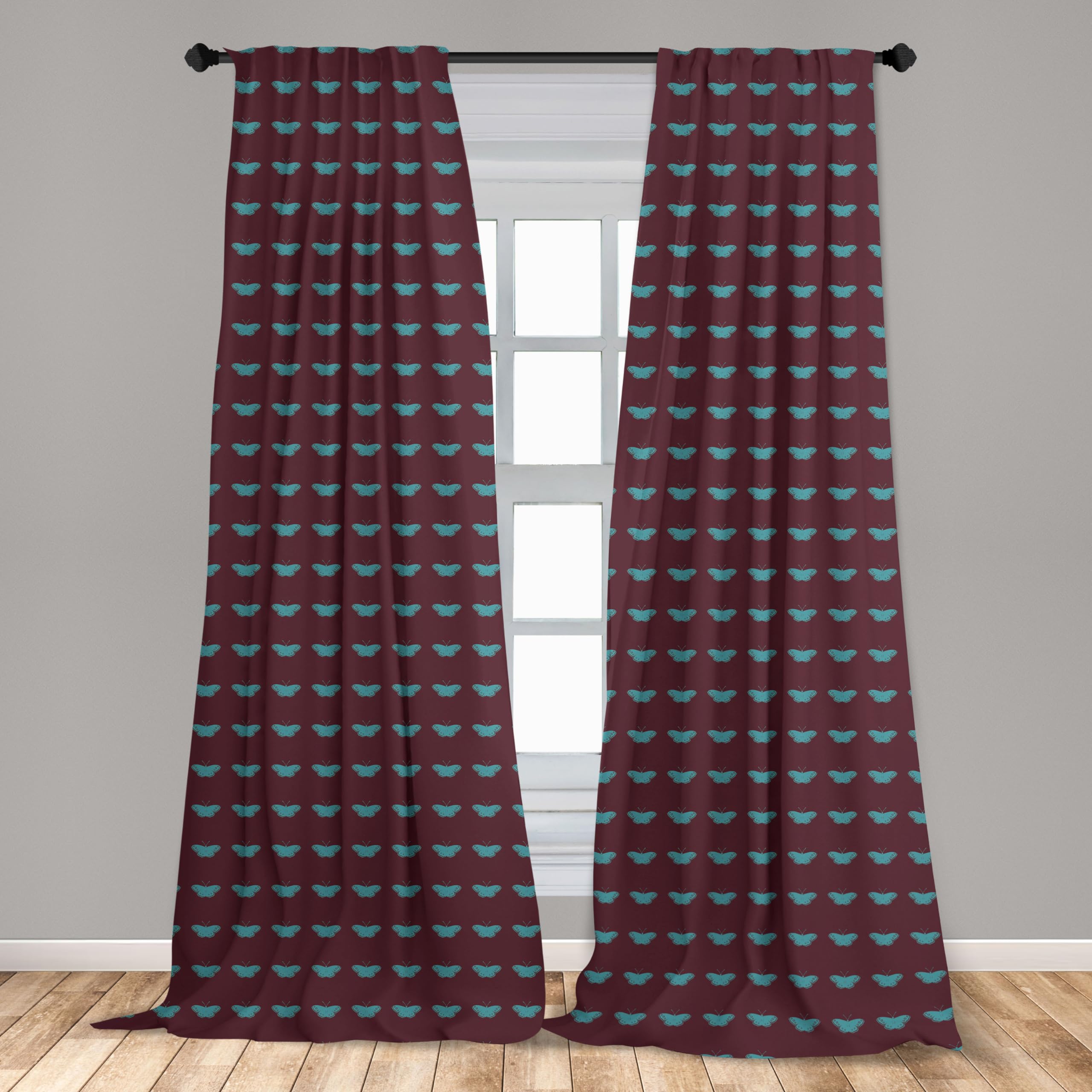 Ambesonne Butterfly Curtains - Blue Butterfly Silhouette Window Drapes with Ornate Wings Design, Dark Backdrop Blackout Curtains for Living Room & Bedroom, 2 Panels Set 28