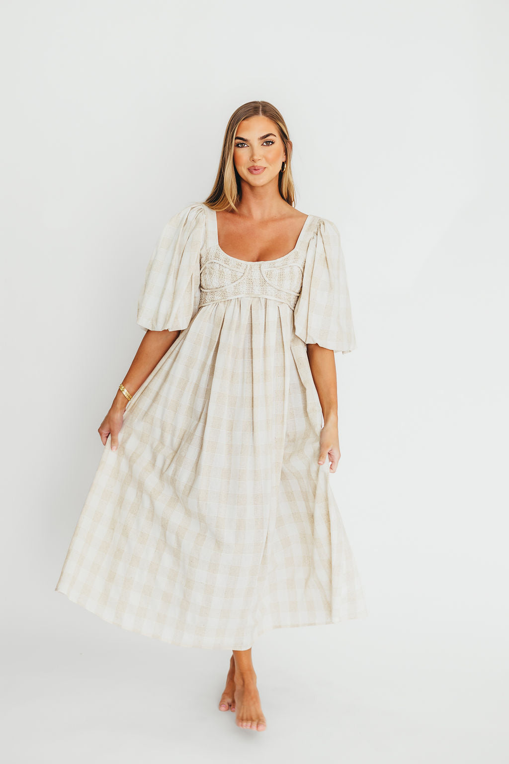 Harlow Maxi Dress in Natural Plaid - Bump Friendly Maternity Dress (Sizes S-3XL) | Perfect for Pregnancy, Nursing, and Casual Wear