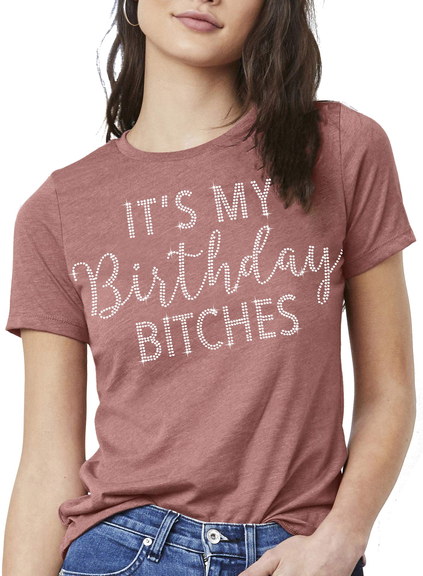 Rhinestone Sash Birthday Shirts for Women - 'It's My Birthday Bitch' Funny Birthday Tee - Sparkling Party T-Shirt for Bachelorette, Girls Night Out & Birthday Celebrations