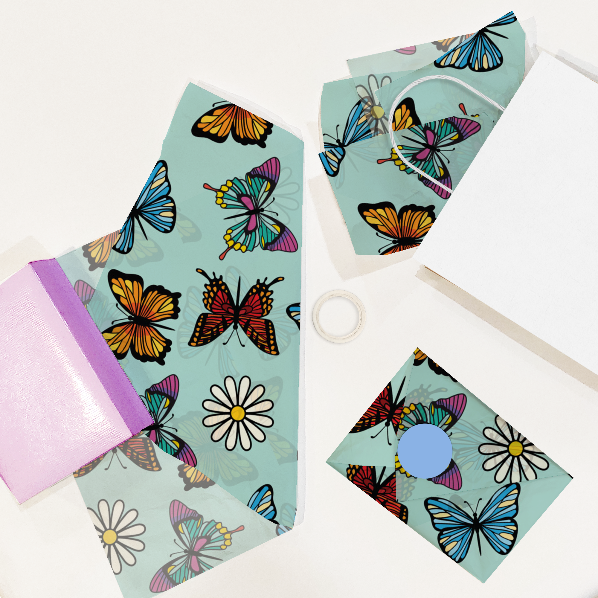Butterflies and Daisies Patterned Gift Wrapping Tissue Paper - Premium Floral Design for Gift Bags, Party Favors, Wedding Decorations & DIY Craft Projects