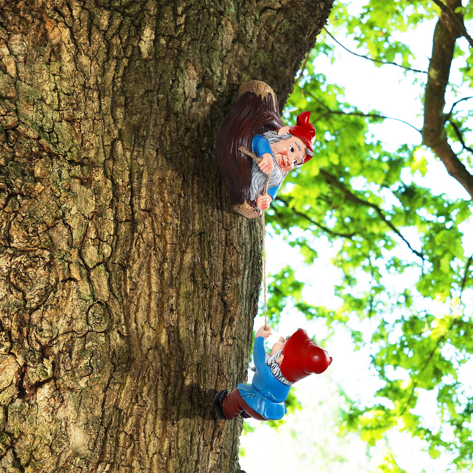 Jetec Climbing Gnomes Outdoor Decor - Resin Tree Sculpture & Hanging Statue for Garden, Patio, Lawn - Whimsical Yard Ornament & Tree Hugger Decoration (Perfect for Fairy Gardens, Outdoor Parties & Seasonal Displays)