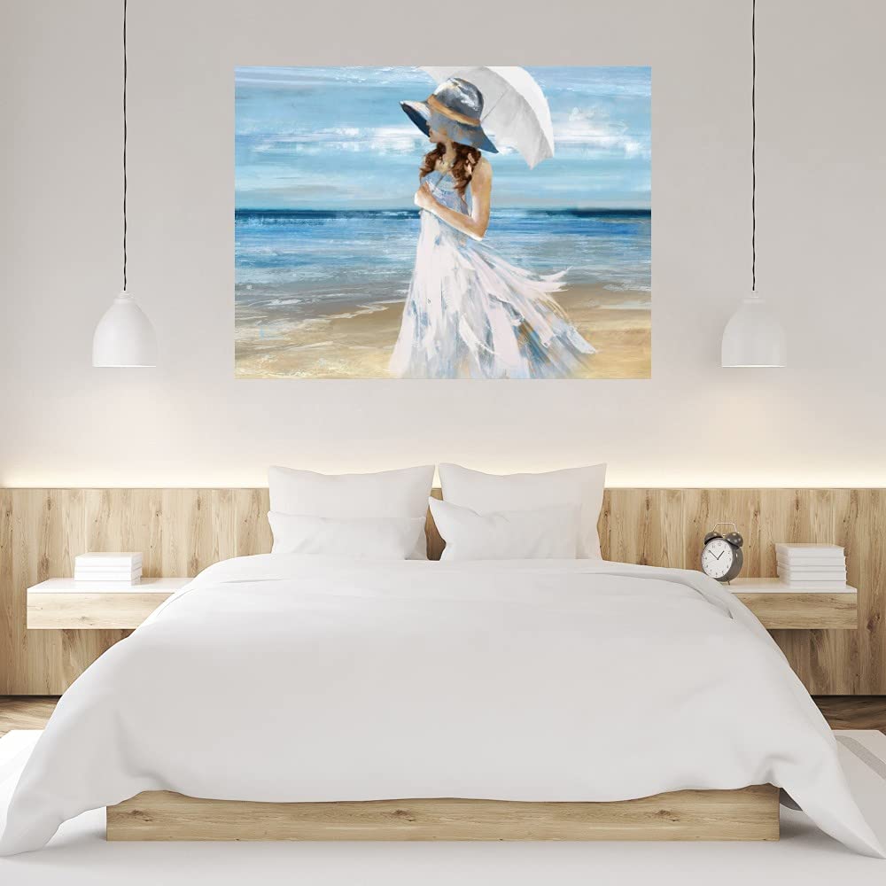 Heather Hayes Fine Art Canvas - 'Beach Stroll' Wall Decor Painting for Home & Office (32x24 Inches) | Ready to Hang | Perfect for Living Room, Bedroom, Bathroom, Kitchen, Dining Area & Guest Room | Coastal Theme Interior Design